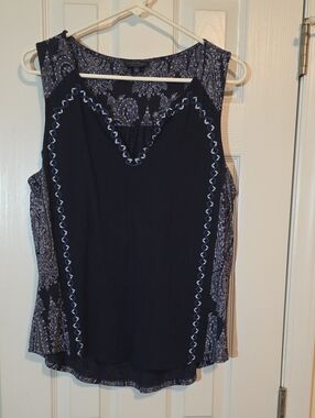 Lucky Brand Navy Paisley-Trim Sleeveless Camisole